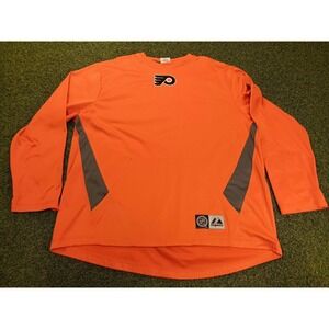 NHL Majestic Philadelphia Flyers Ice Hockey Team Jersey Mens Large Orange Logo